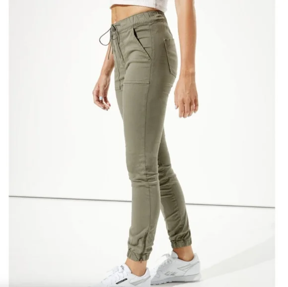 American Eagle Super Stretch Jogger Women's 4 Green High-Waisted Cargo Utility - Picture 2 of 11